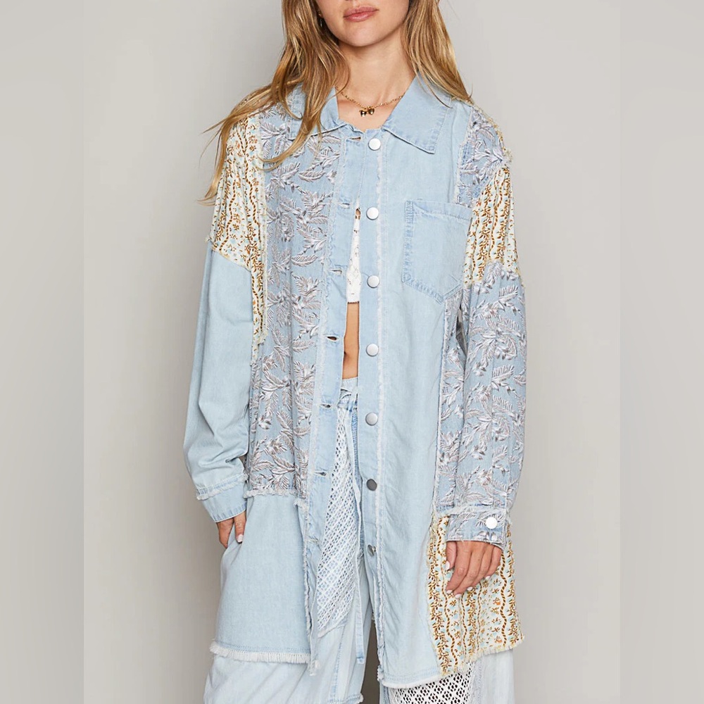 Eucpol Patchwork Denim Shirt Jacket Oversized Sma… - image 1